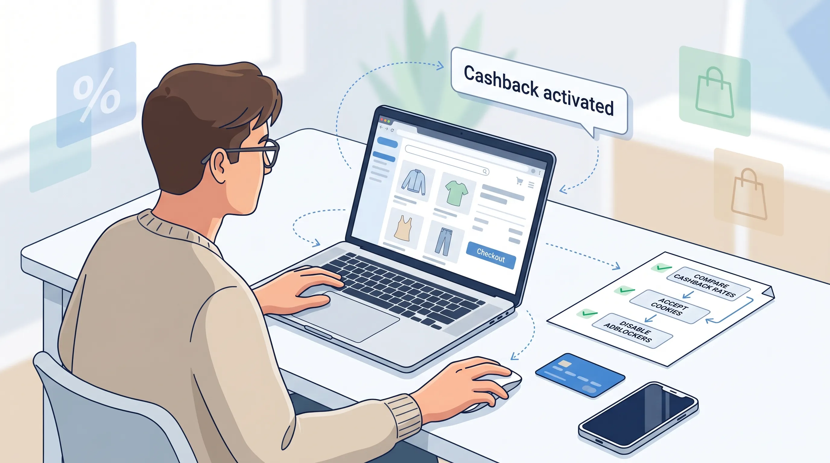 Personne faisant des achats sur SHEIN depuis un smartphone avec une icône de cashback à l’écran — illustration des risques de refus et des bonnes pratiques pour conserver son cashback.
