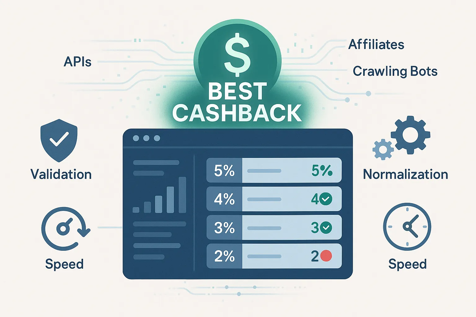 Un écran d’ordinateur affiche un tableau rempli de taux de cashback colorés pendant qu’un développeur observe des lignes de code, illustrant la complexité d’un moteur de comparaison en temps réel