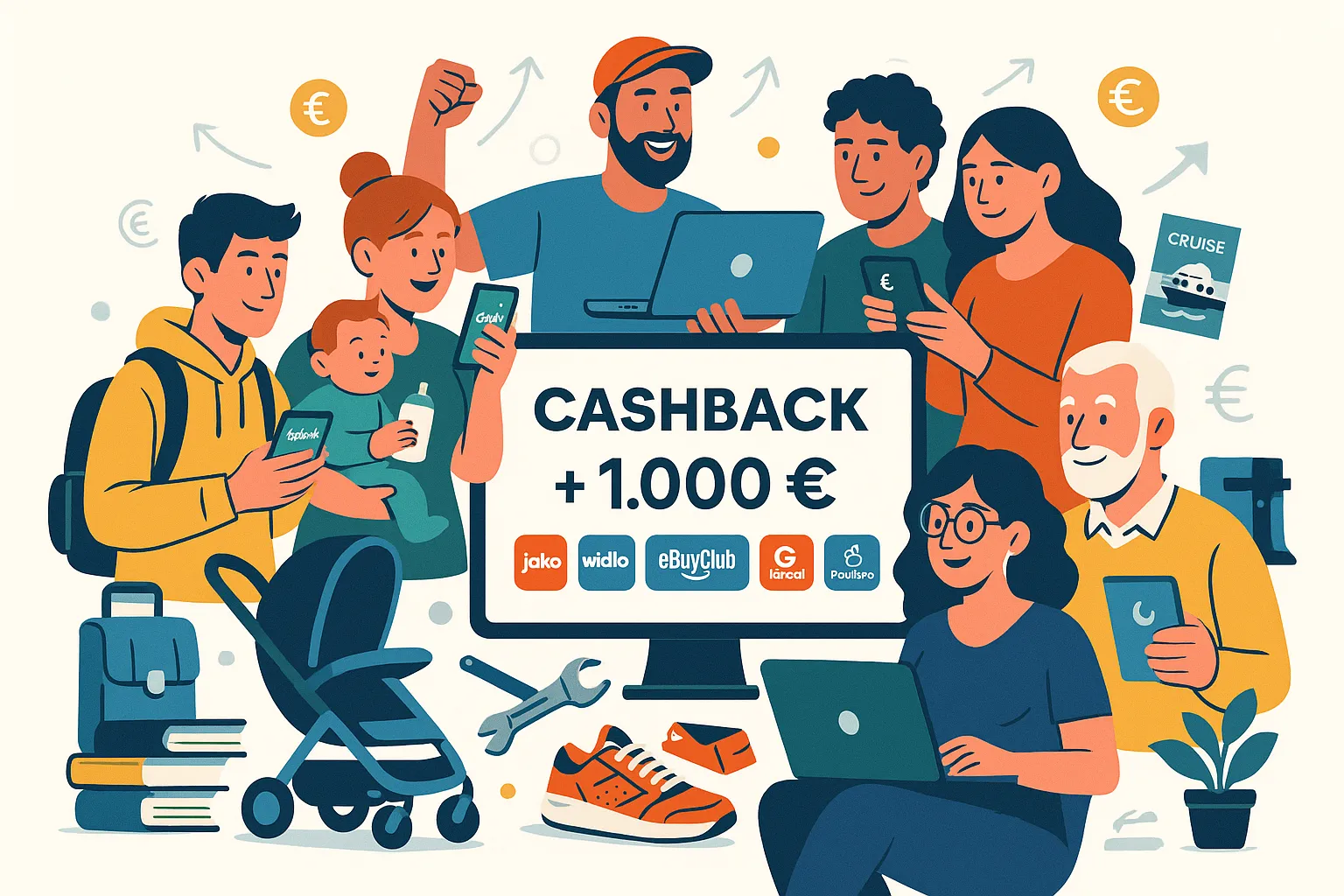 Illustration d’utilisateurs ayant cumulé plus de 1 000 € de gains cashback avec différentes stratégies et profils