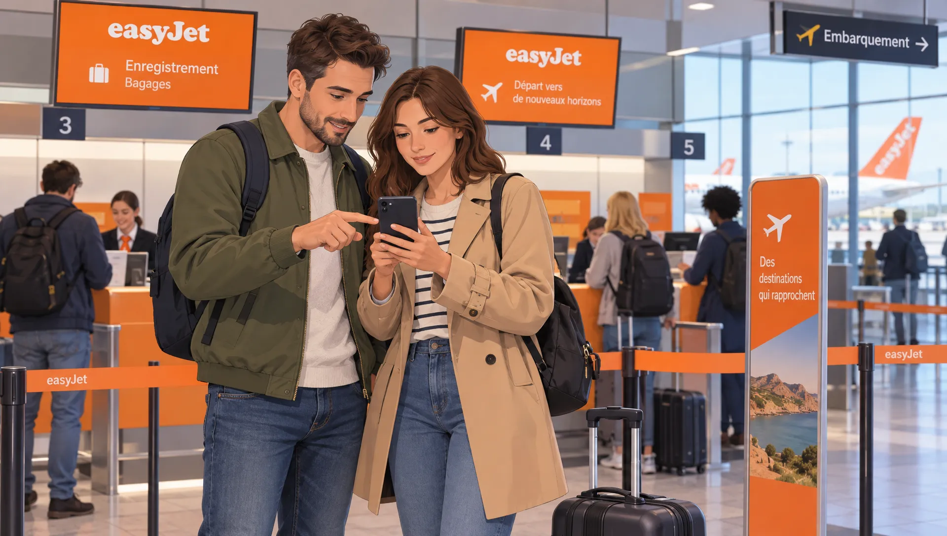 Un sac à dos souple est mesuré sous un siège d’avion pour vérifier le format du bagage cabine avant un vol easyJet.