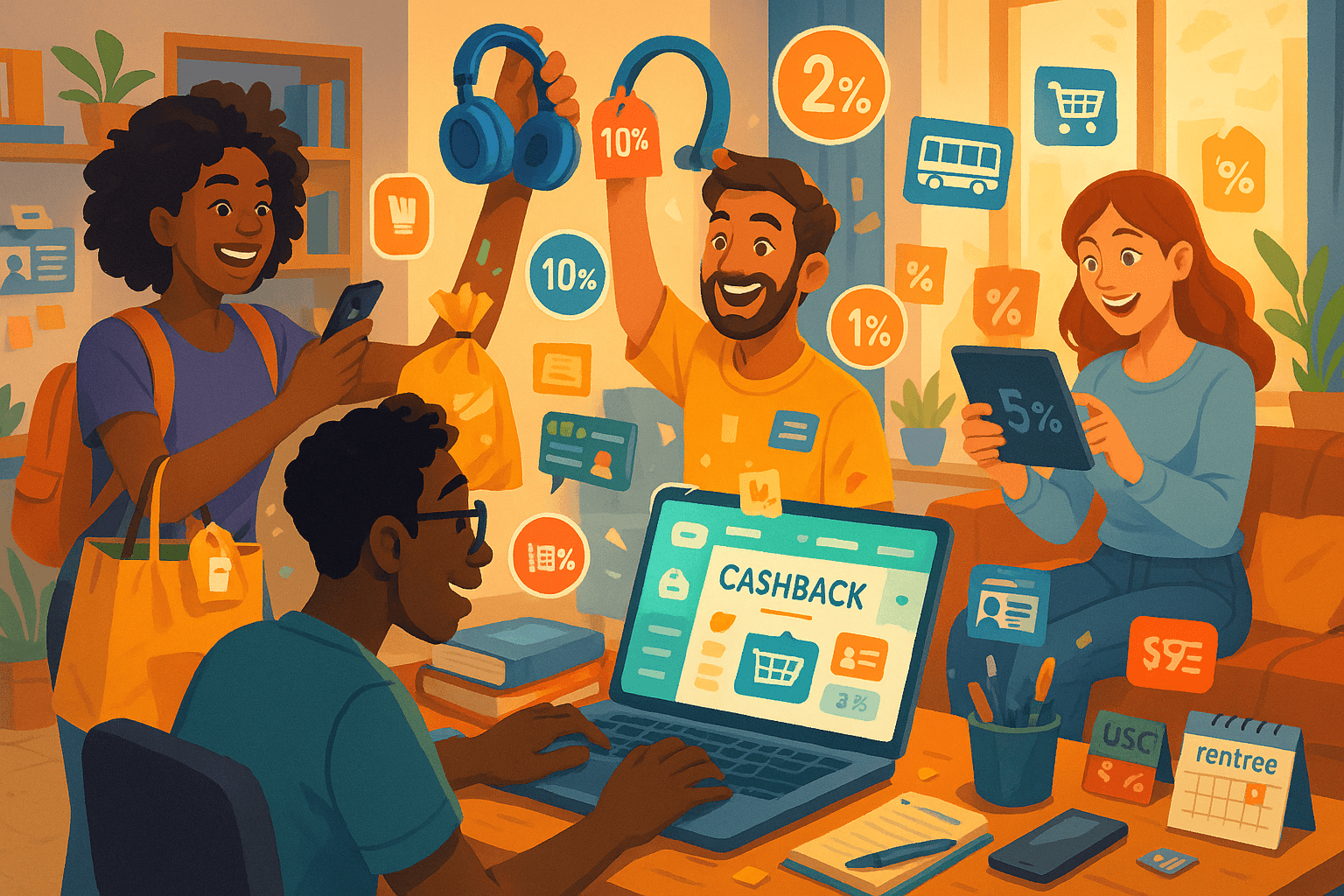 Étudiant utilisant une application de cashback pour économiser sur la rentrée universitaire